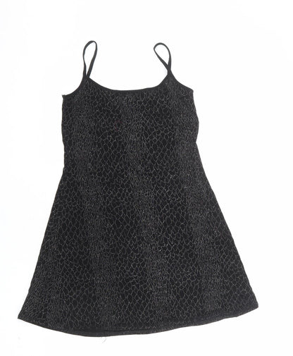 Lara Jane Womens Black Geometric Acetate Slip Dress Size M Round Neck Pullover