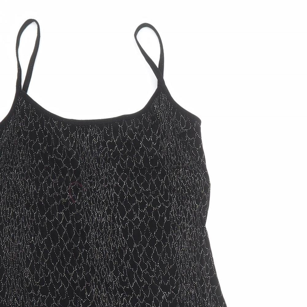 Lara Jane Womens Black Geometric Acetate Slip Dress Size M Round Neck Pullover