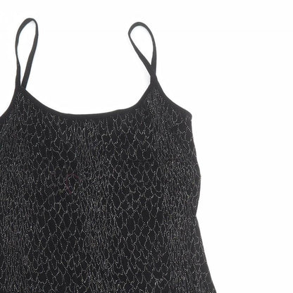 Lara Jane Womens Black Geometric Acetate Slip Dress Size M Round Neck Pullover