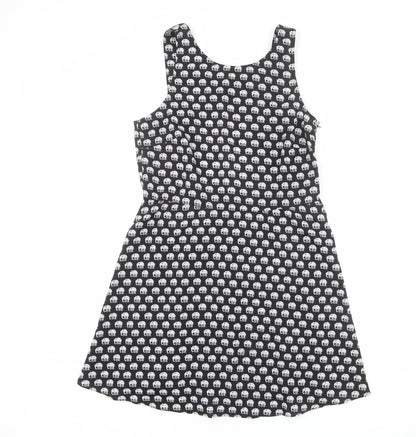 Influence Womens Black Geometric Polyester Tank Dress Size L Round Neck Zip - Elephant pattern