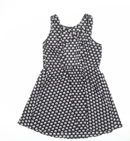 Influence Womens Black Geometric Polyester Tank Dress Size L Round Neck Zip - Elephant pattern