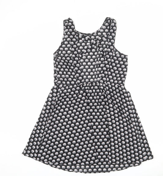 Influence Womens Black Geometric Polyester Tank Dress Size L Round Neck Zip - Elephant pattern