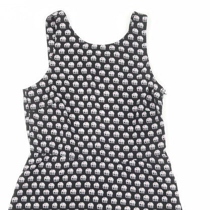 Influence Womens Black Geometric Polyester Tank Dress Size L Round Neck Zip - Elephant pattern