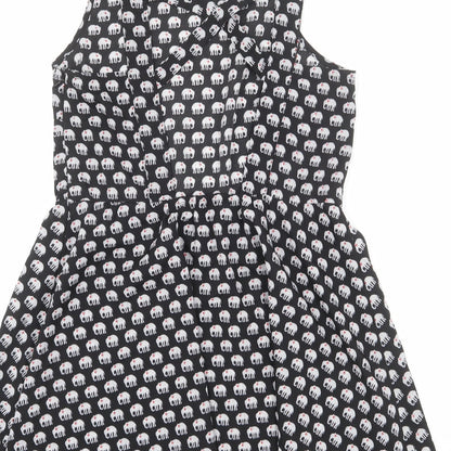 Influence Womens Black Geometric Polyester Tank Dress Size L Round Neck Zip - Elephant pattern