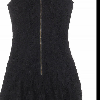 Warehouse Womens Black Geometric Nylon Bodycon Size 10 Round Neck Zip