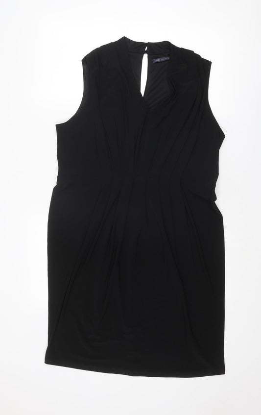 Marks and Spencer Womens Black Polyester Shift Size 18 Round Neck Button