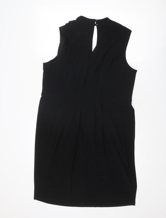Marks and Spencer Womens Black Polyester Shift Size 18 Round Neck Button