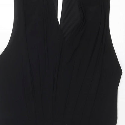 Marks and Spencer Womens Black Polyester Shift Size 18 Round Neck Button