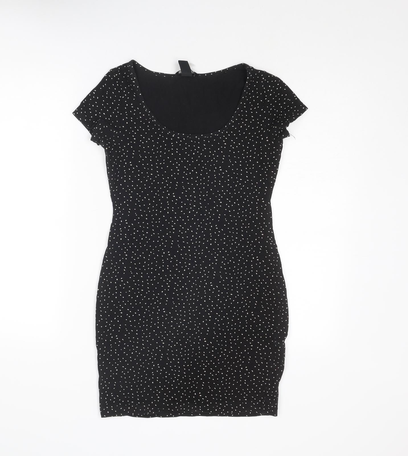 H&M Womens Black Geometric Cotton Shift Size S Scoop Neck Pullover