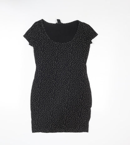 H&M Womens Black Geometric Cotton Shift Size S Scoop Neck Pullover