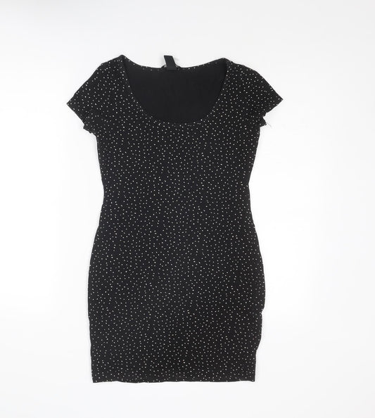H&M Womens Black Geometric Cotton Shift Size S Scoop Neck Pullover