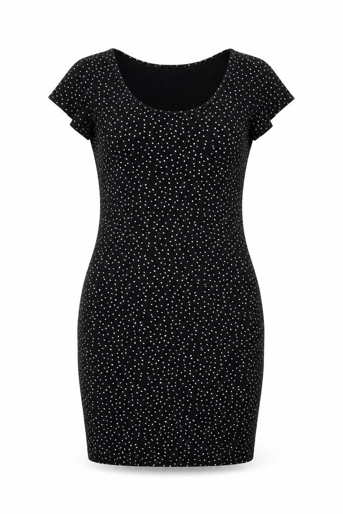 H&M Womens Black Geometric Cotton Shift Size S Scoop Neck Pullover
