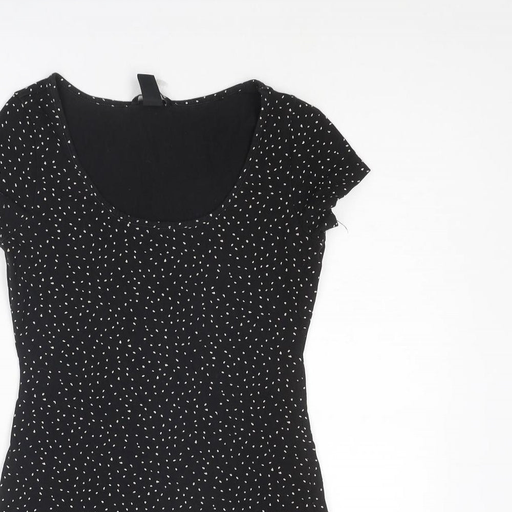 H&M Womens Black Geometric Cotton Shift Size S Scoop Neck Pullover