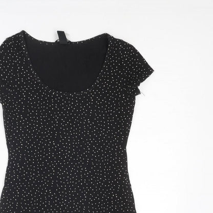 H&M Womens Black Geometric Cotton Shift Size S Scoop Neck Pullover