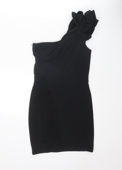 Miss Selfridge Womens Black Polyester Mini Size 10 One Shoulder Zip - Asymmetric Neckline