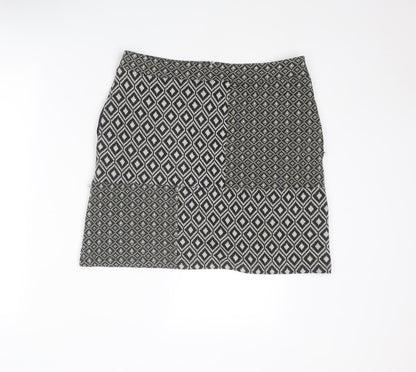 NEXT Womens Black Geometric Polyester A-Line Skirt Size 12 Zip