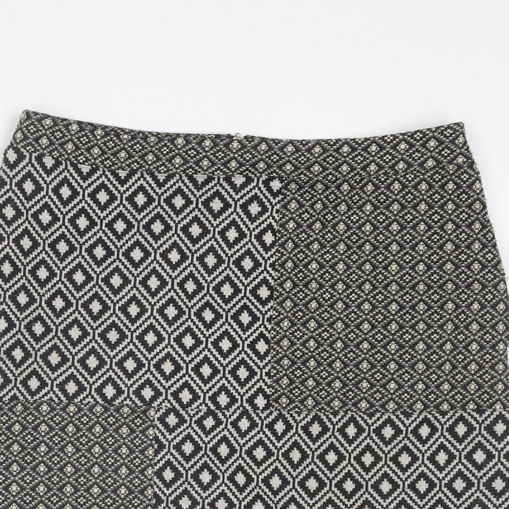 NEXT Womens Black Geometric Polyester A-Line Skirt Size 12 Zip