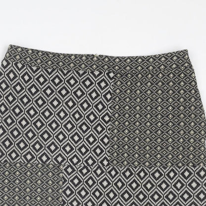 NEXT Womens Black Geometric Polyester A-Line Skirt Size 12 Zip