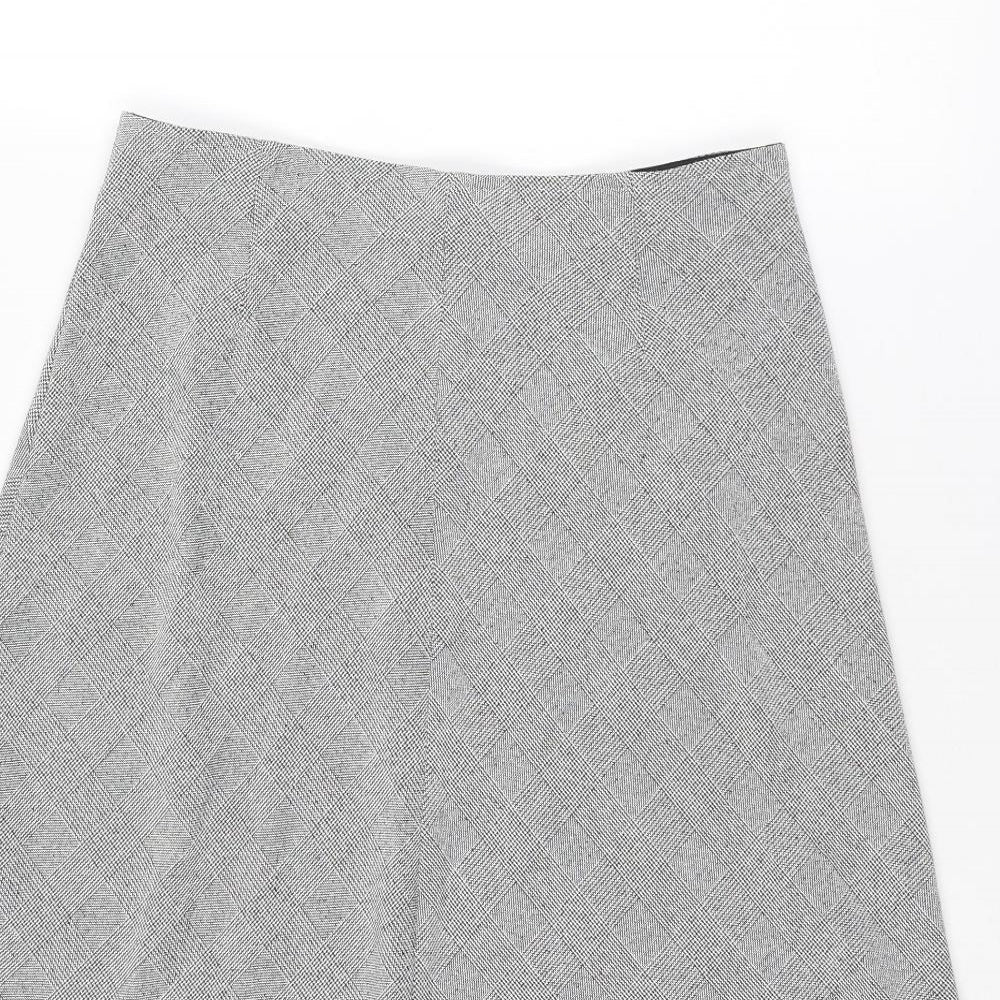 H&M Womens Grey Plaid Polyester A-Line Skirt Size 10 Zip