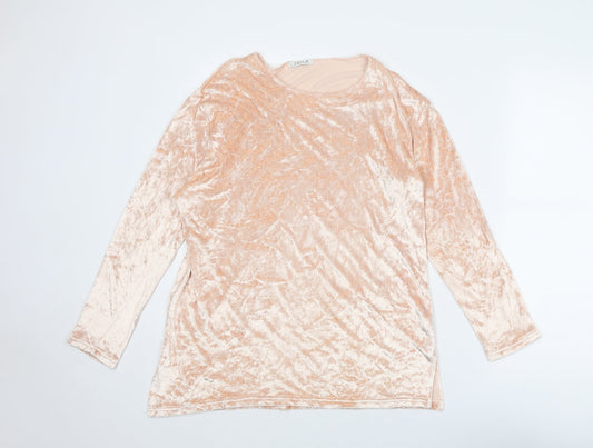 Platinum Womens Pink Viscose Basic Blouse Size M Round Neck