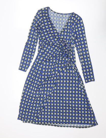 Ingenue London Womens Blue Geometric Polyester Trapeze & Swing Size 10 V-Neck Pullover