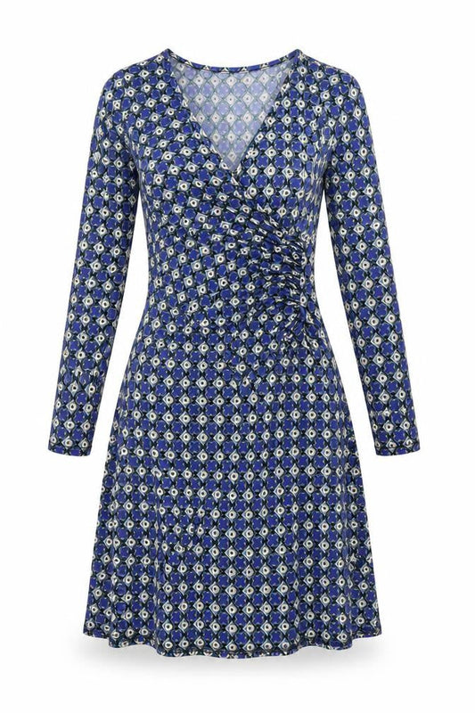 Ingenue London Womens Blue Geometric Polyester Trapeze & Swing Size 10 V-Neck Pullover