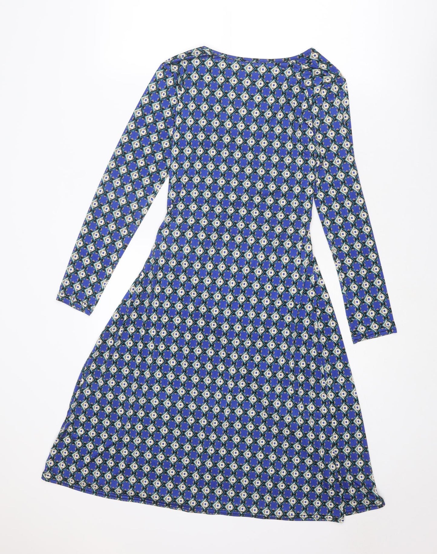Ingenue London Womens Blue Geometric Polyester Trapeze & Swing Size 10 V-Neck Pullover