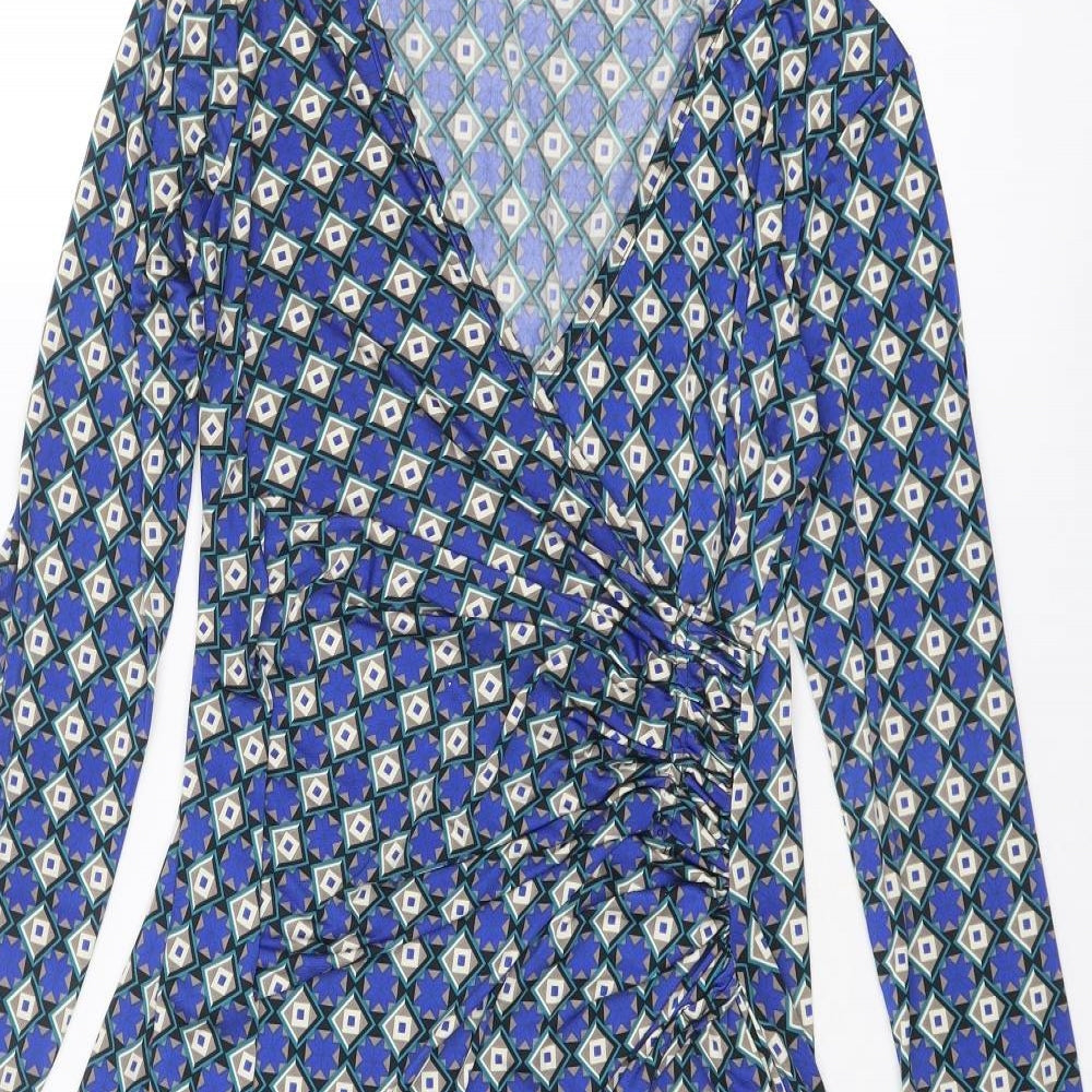 Ingenue London Womens Blue Geometric Polyester Trapeze & Swing Size 10 V-Neck Pullover