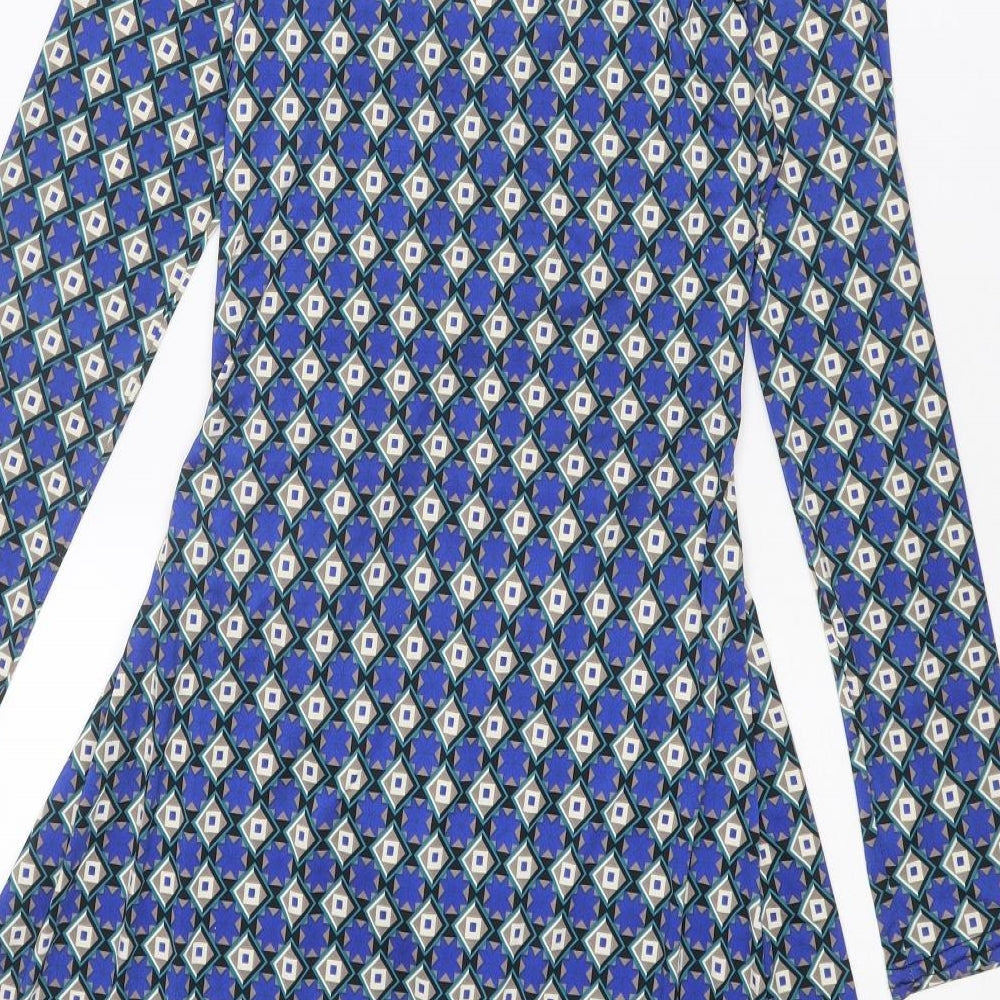 Ingenue London Womens Blue Geometric Polyester Trapeze & Swing Size 10 V-Neck Pullover