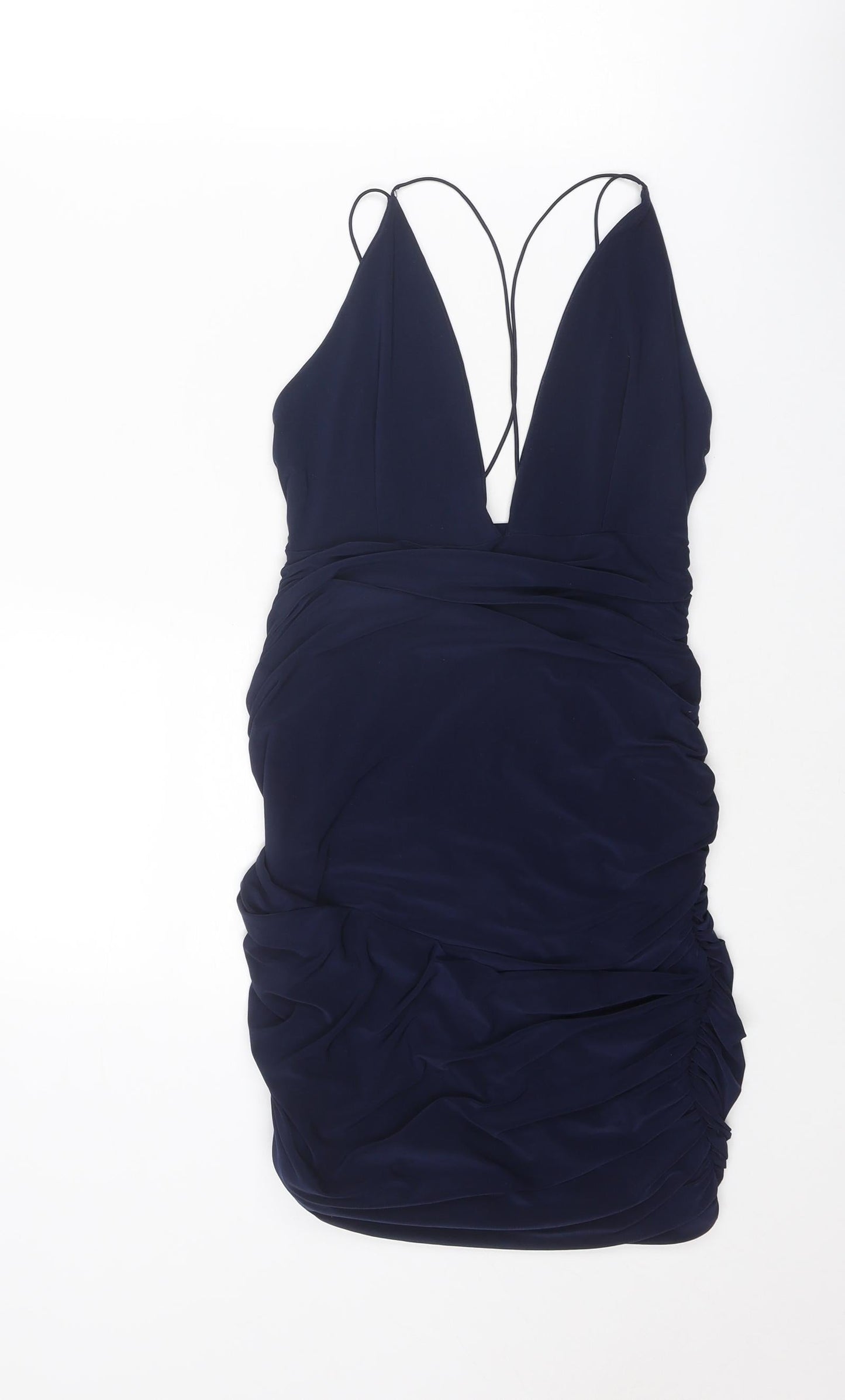 Missguided Womens Blue Polyester Bodycon Size 8 V-Neck Pullover