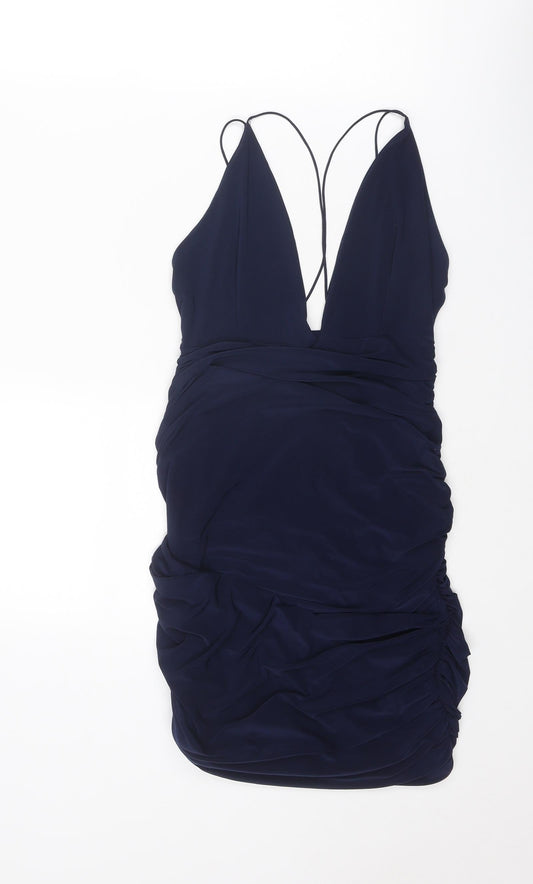 Missguided Womens Blue Polyester Bodycon Size 8 V-Neck Pullover