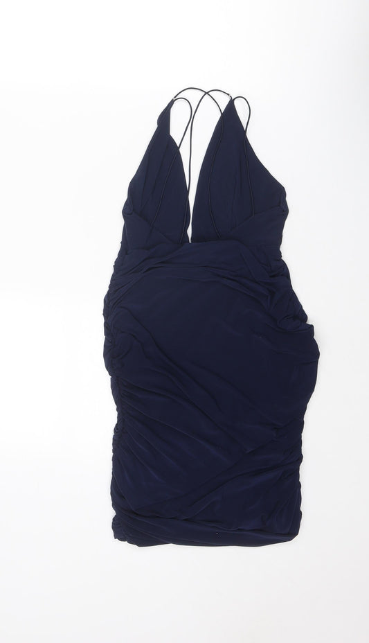 Missguided Womens Blue Polyester Bodycon Size 8 V-Neck Pullover