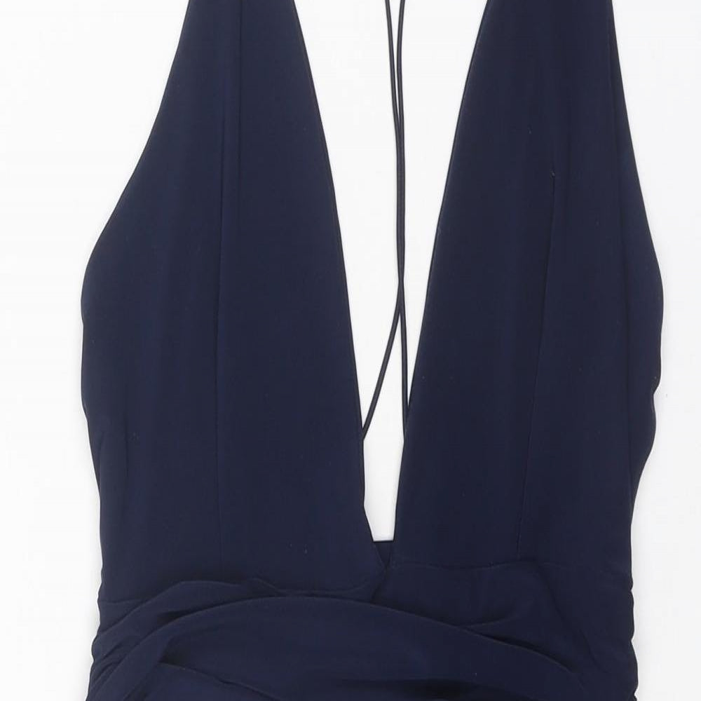 Missguided Womens Blue Polyester Bodycon Size 8 V-Neck Pullover