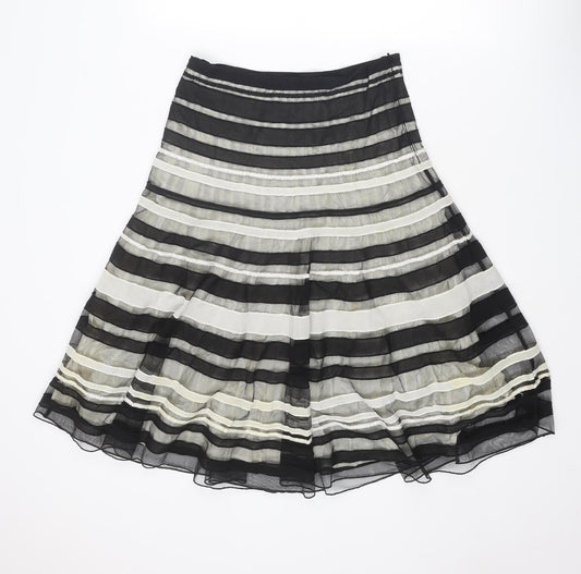 Coast Womens Black Striped Polyester Swing Skirt Size 10 Zip