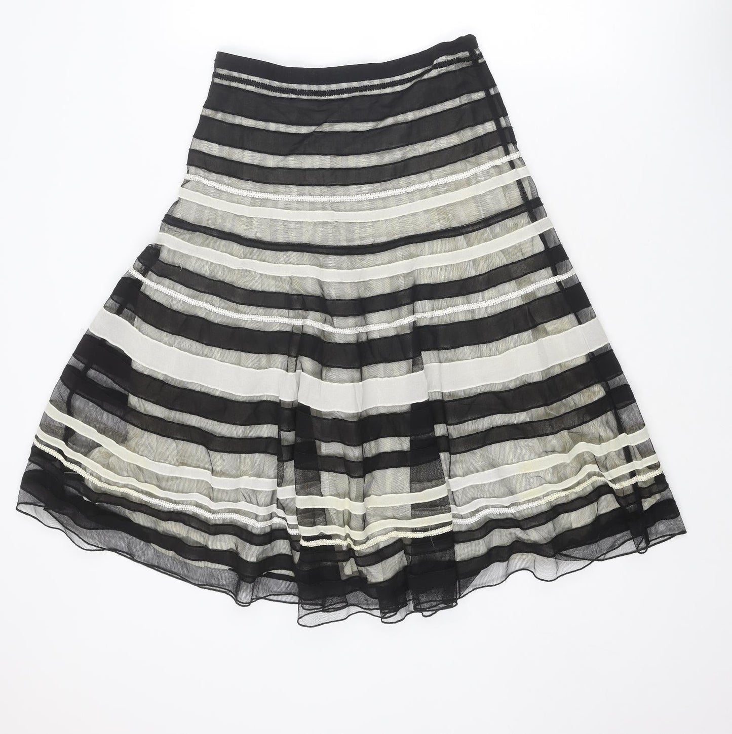 Coast Womens Black Striped Polyester Swing Skirt Size 10 Zip