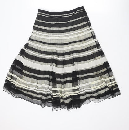 Coast Womens Black Striped Polyester Swing Skirt Size 10 Zip