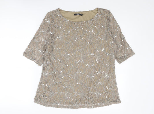 Bonmarché Womens Beige Nylon Basic Blouse Size 14 Boat Neck