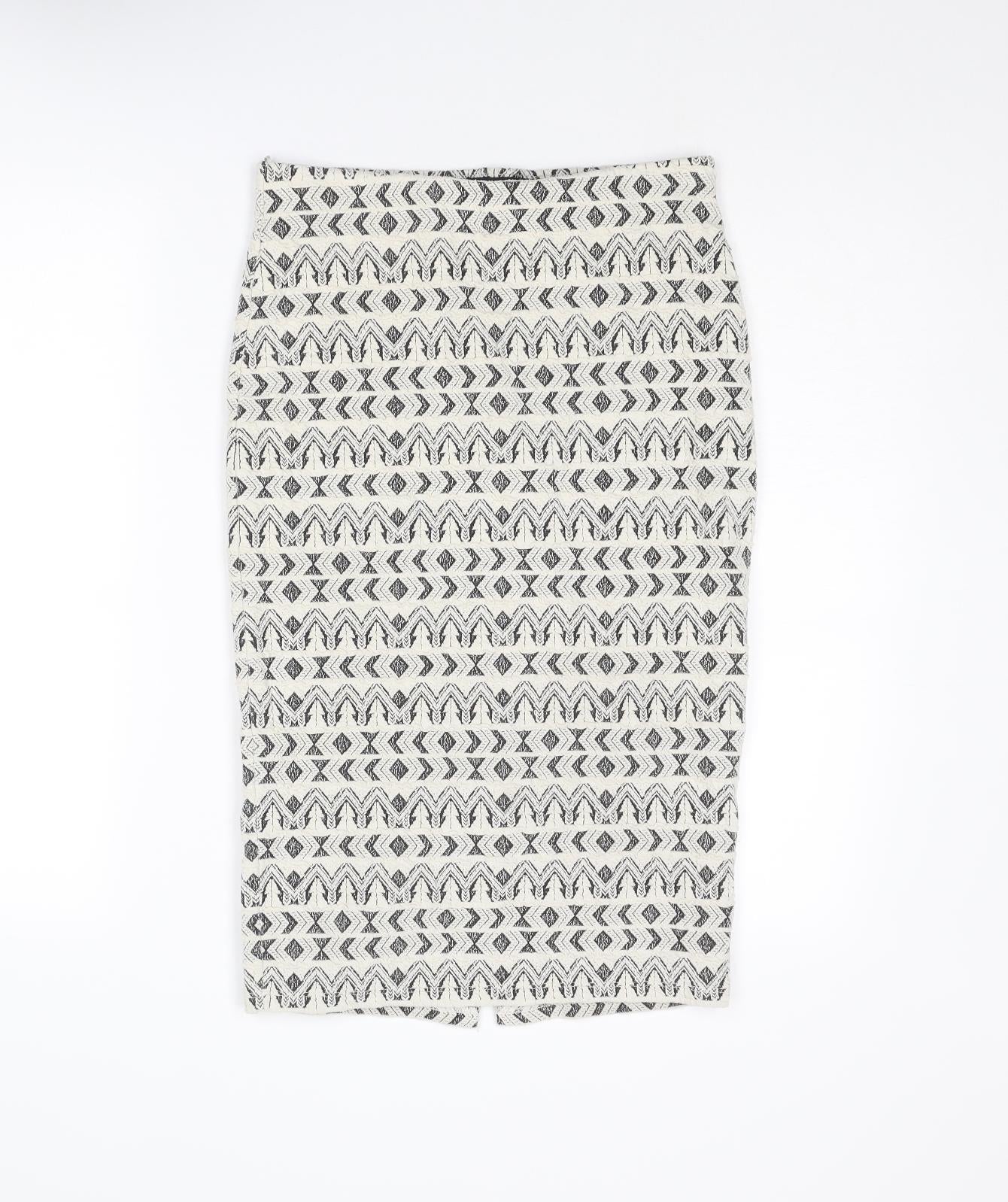 Marks and Spencer Womens Ivory Geometric Cotton Bandage Skirt Size 10