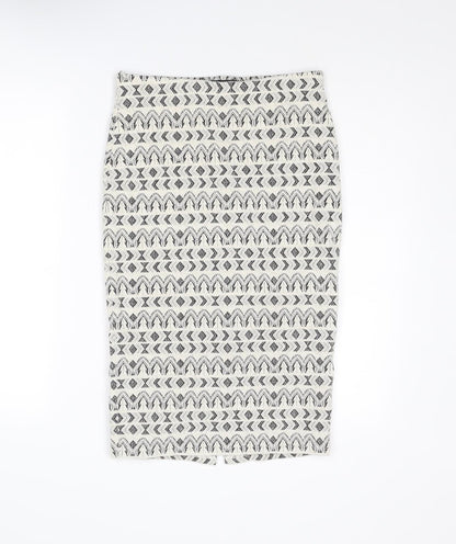 Marks and Spencer Womens Ivory Geometric Cotton Bandage Skirt Size 10