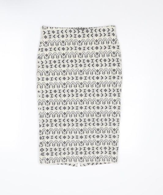 Marks and Spencer Womens Ivory Geometric Cotton Bandage Skirt Size 10