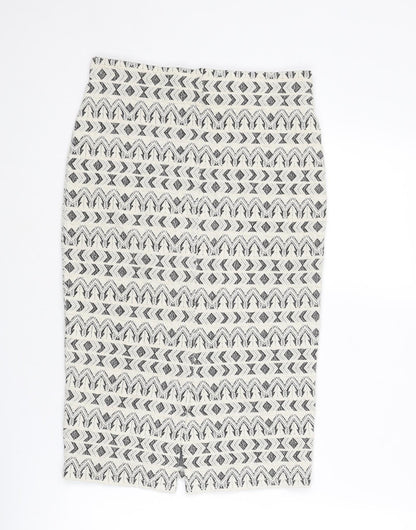 Marks and Spencer Womens Ivory Geometric Cotton Bandage Skirt Size 10