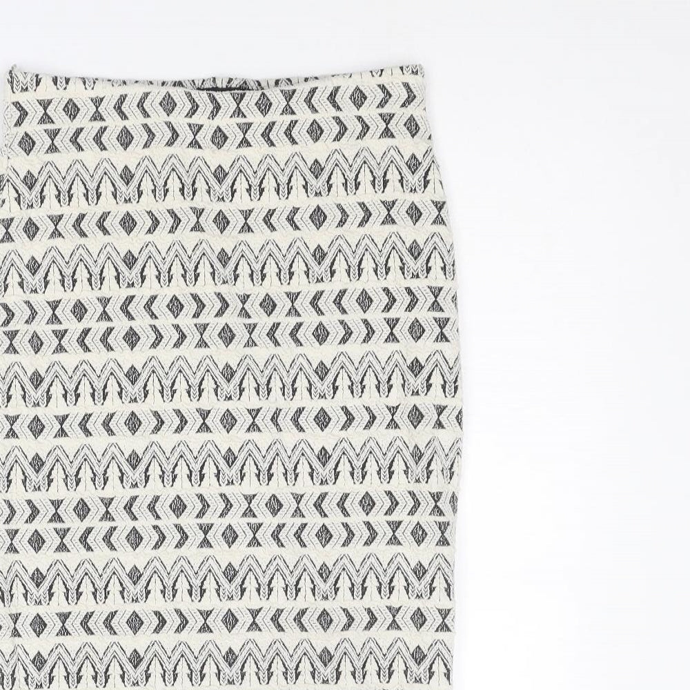 Marks and Spencer Womens Ivory Geometric Cotton Bandage Skirt Size 10