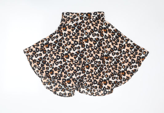 H&M Womens Multicoloured Animal Print Polyester Skater Skirt Size 6 Zip - Leopard pattern