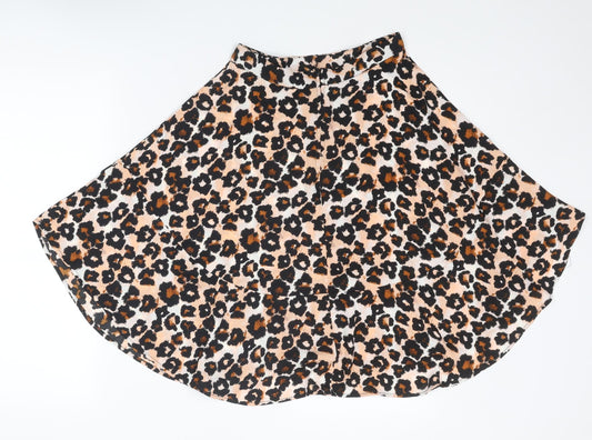 H&M Womens Multicoloured Animal Print Polyester Skater Skirt Size 6 Zip - Leopard pattern