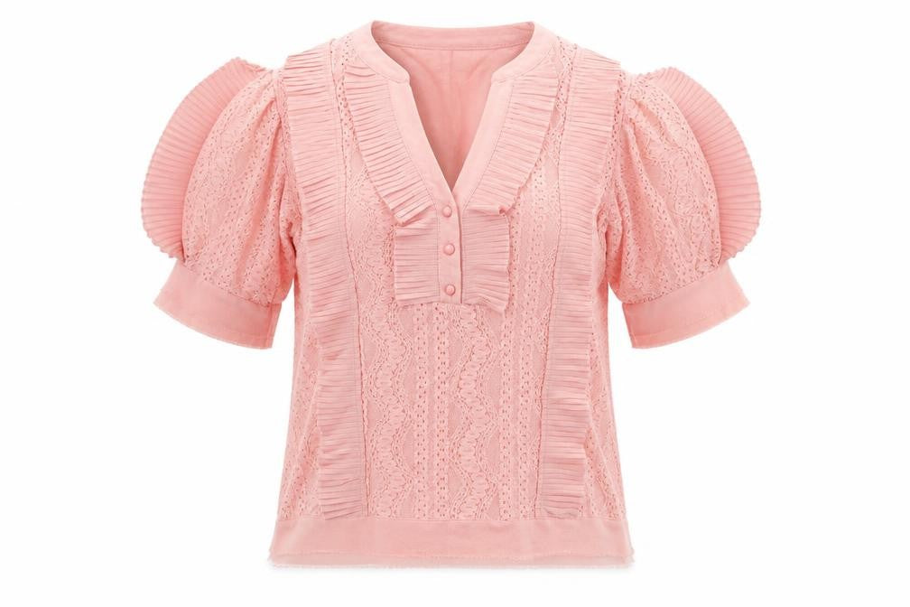 Womens UK Size M Jaune Rouge Pink Basic Blouse