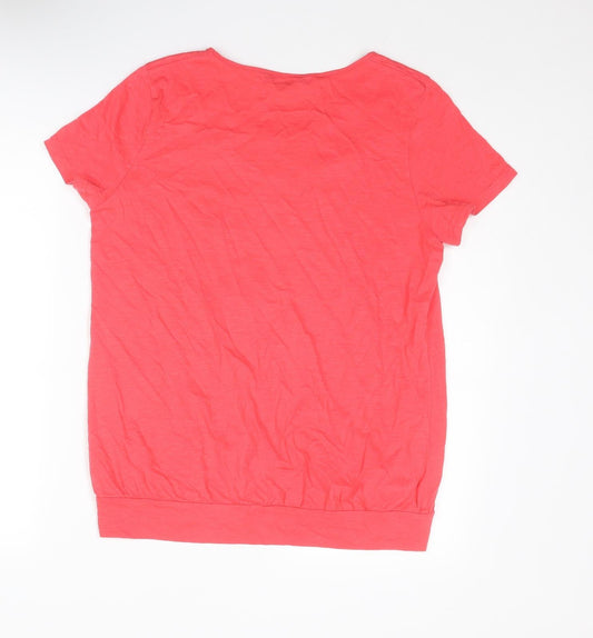 Bonmarché Womens Pink Cotton Basic Blouse Size 14 Boat Neck - Broderie Anglaise Details