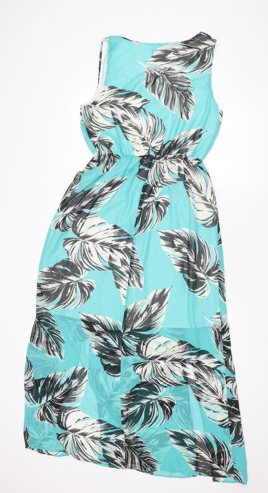 Kaleidoscope Womens Blue Geometric Polyester A-Line Size 10 Round Neck Pullover - Leaves Print