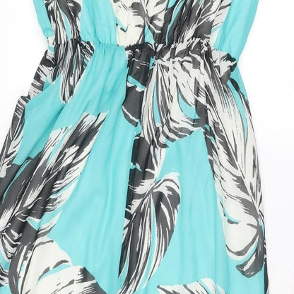 Kaleidoscope Womens Blue Geometric Polyester A-Line Size 10 Round Neck Pullover - Leaves Print