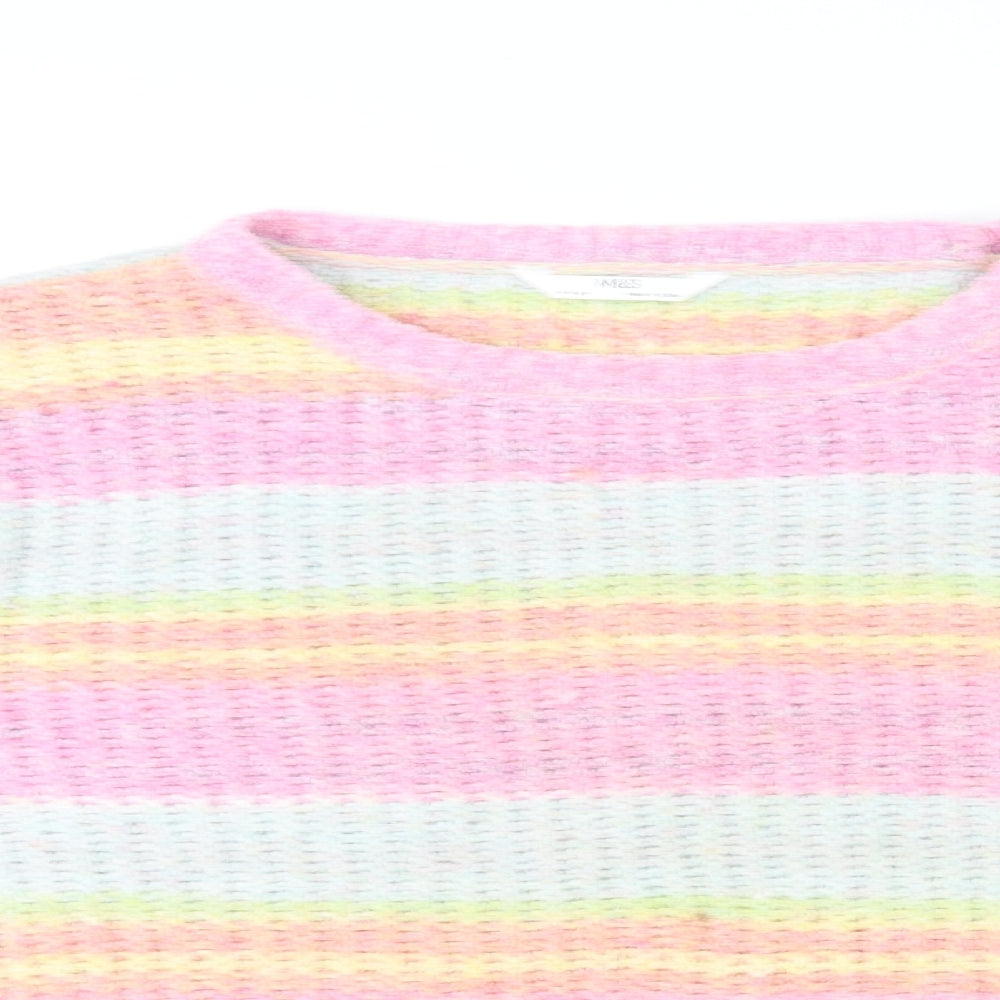 Marks and Spencer Girls Multicoloured Round Neck Striped Polyester Pullover Jumper Size 13-14 Years Pullover