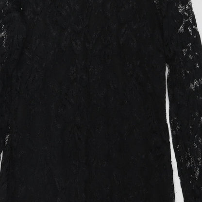 M&Co Womens Black Polyester Shift Size 8 Round Neck Button